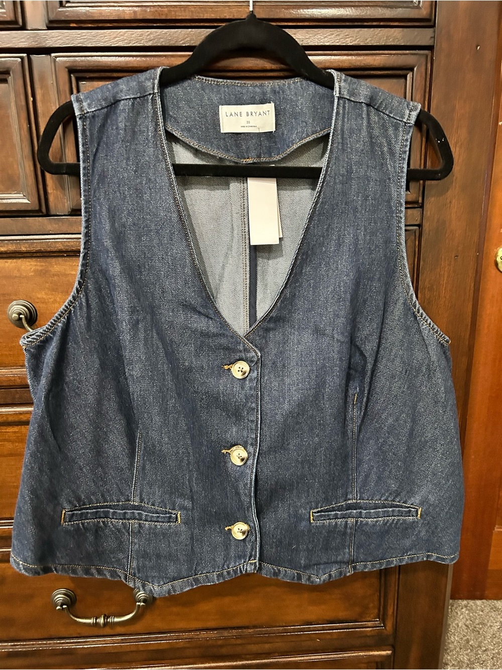 Lane Bryant Dark Blue Denim Vest with Contrast Stitching